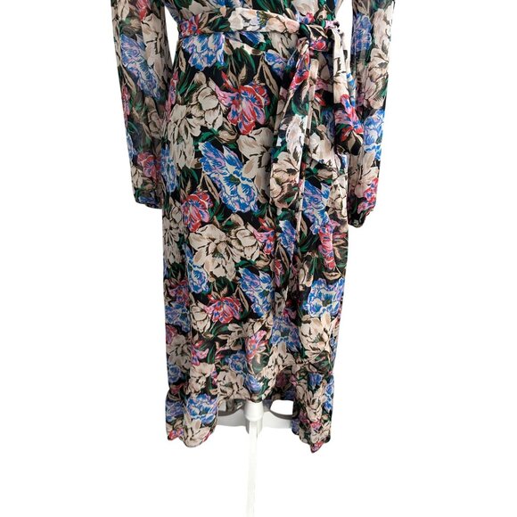 WAYF Floral Ruffle Midi Wrap Dress Size Medium - Picture 10 of 10